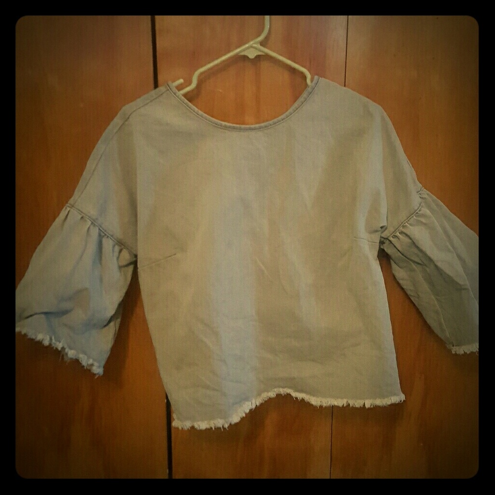 Denim Top With Tie Back and Flute Sleeves